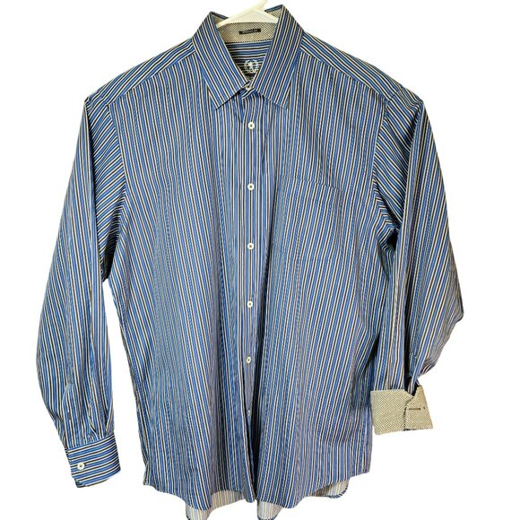 Bugatchi Classic Fit Mens XL Blue Multi-Stripe Long Sleeve Button-Up Dress Shirt - Picture 2 of 11